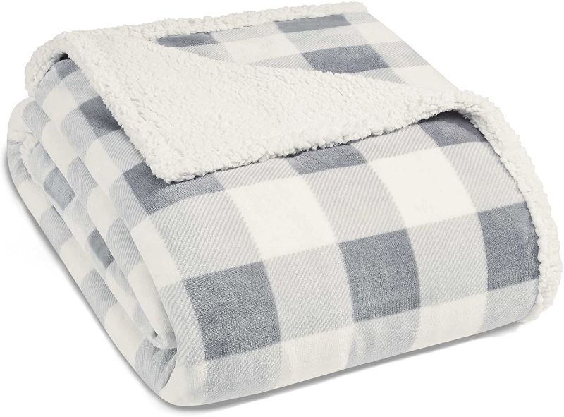 Photo 1 of Eddie Bauer Ultra-Plush Collection Throw Blanket-Reversible Sherpa Fleece Cover, Soft & Cozy, Perfect for Bed or Couch, Mountain Grey--60"L x 50"W
