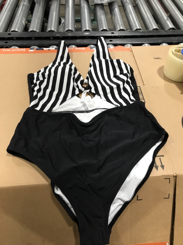 Photo 1 of Women's Black and White Stripe Monokini, Size XL
