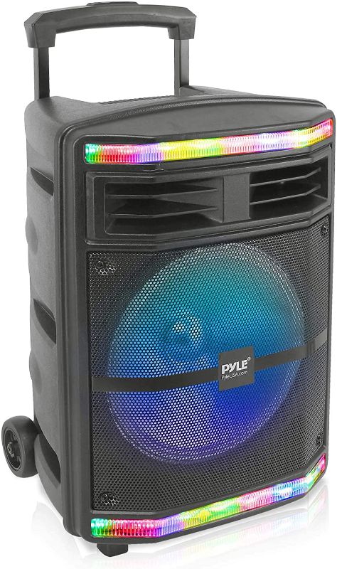 Photo 1 of Portable Bluetooth PA Speaker System - 600W Bluetooth Speaker Portable PA System W/ Rechargeable Battery 1/4" Microphone In, Party Lights, MP3/USB SD Card Reader, Rolling Wheels - Pyle PPHP1044B
