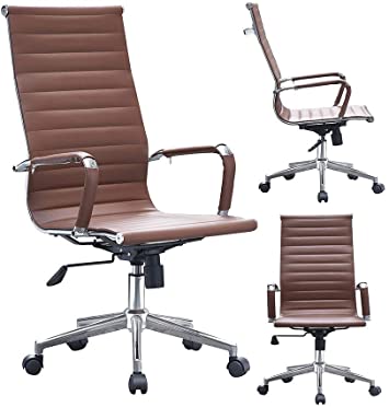 Photo 1 of Modern Contemporary Brown Desk Ergonomic Office Chair with Arms Arm Rest Wheels Modern High Back Tall Robbed PU Leather Swivel Tilt Adjustable Boss Executive Manager Home Work Task
