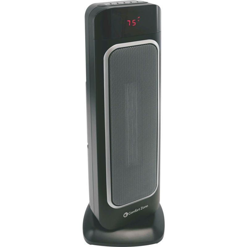 Photo 1 of Comfort Zone Ceramic Tower Heater W/ Digital Thermostat, 120V, Black, 1500 Watt