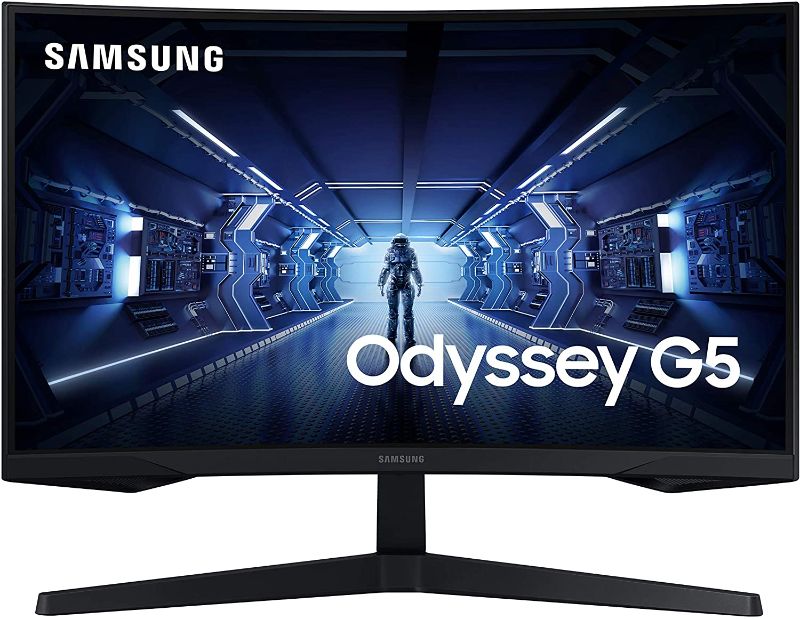 Photo 1 of For Parts Only - SAMSUNG Odyssey G5 Series 27-Inch WQHD (2560x1440) Gaming Monitor, 144Hz, Curved, 1ms, HDMI, Display Port, FreeSync Premium (LC27G55TQWNXZA)