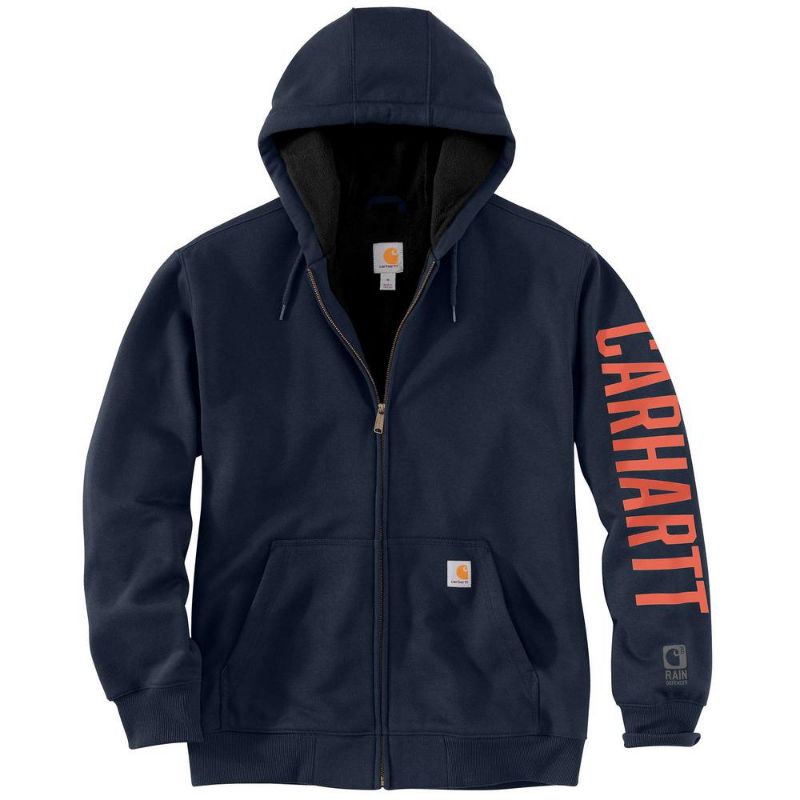 Photo 1 of Carhartt Men's 2XL New Navy Cotton/Polyester Rain Defender Original Fleece Lined Graphic Sweatshirt
