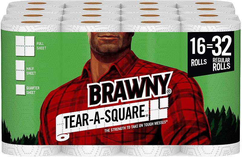 Photo 1 of Brawny Tear-A-Square Paper Towels, 16 Double Rolls = 32 Regular Rolls, 3 Sheet Size Options, Quarter Size Sheets