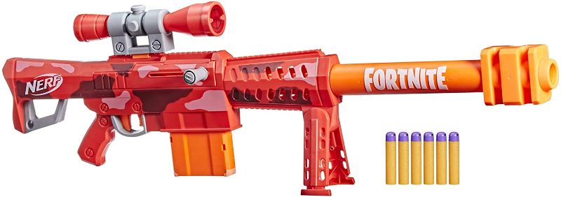 Photo 1 of NERF Fortnite Heavy SR Blaster, Longest Fortnite Blaster Ever, Removable Scope, Bolt Action,