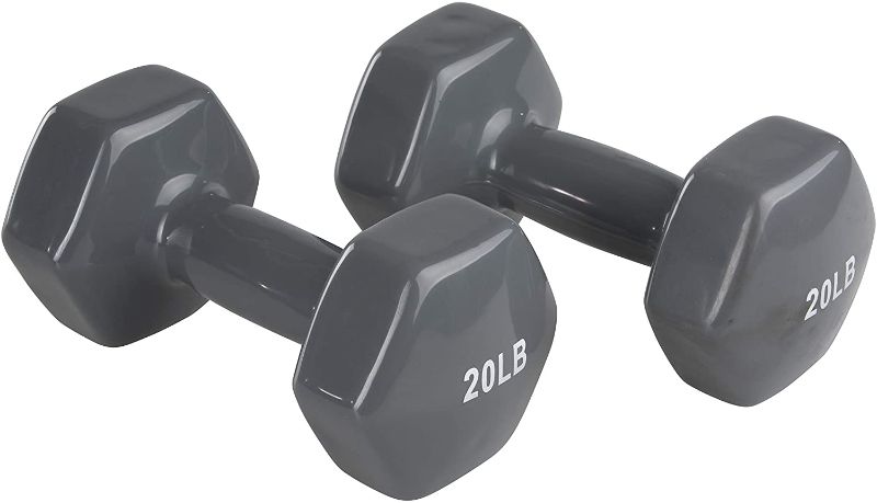 Photo 1 of Amazon Basics Vinyl Coated Hand Weight Dumbbell Pair, Set of 2
Color:Grey
Style:20 lbs Set