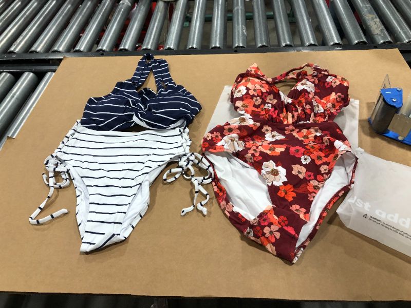 Photo 3 of 2 PACK!!! Stripe Twist Bikini With Lace Up Design AND
Olivia Floral One Piece Swimsuit
BOTH LARGE 

