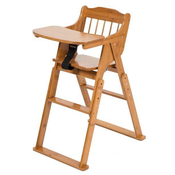 Photo 1 of ELENKER Bamboo High Chair for Baby Toddler, Foldable Wooden Highchair, 3 Gear Adjustable Height