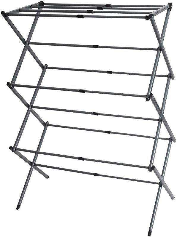 Photo 1 of 3-Tier Clothes Drying Rack - Clothes Drying Rack Folding Indoor Retractable Laundry Drying Rack, Steel Rust Protection and Accordion Design Laundry Rack, Towel Rack, Clothing Drying Dryer(Silver Gray)
