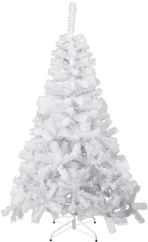 Photo 1 of artificial Christmas Tree Premium Spruce Hinged with Metal Stand Green (5 ft White)