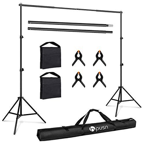 Photo 1 of HPUSN Photo Video Studio 10ft. Adjustable Backdrop Stand for Wedding Party Stage Decoration, Background Support System Kit for Photography Studio with Clamp, Sand Bag, Carry Bag
