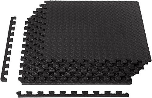 Photo 1 of Amazon Basics Foam Interlocking Exercise Gym Floor Mat Tiles - Pack of 6, 24 x 24 x .5 Inches, Black
