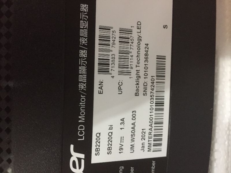 Photo 3 of Acer Sb220q Bi 21.5" Full HD (1920 x 1080) IPS Ultra-Thin Zero Frame Monitor