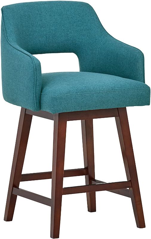 Photo 1 of Amazon Brand – Rivet Malida Mid-Century Modern Open Back Swivel Kitchen Counter Height Stool, 37"H, Aqua Blue
