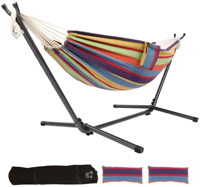 Photo 1 of Double Cotton Hammock with Space Saving Steel Stand, Paradise 