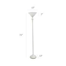 Photo 1 of 71 in. 1-Light White Torchiere Floor Lamp with Marbleized White Glass Shade
