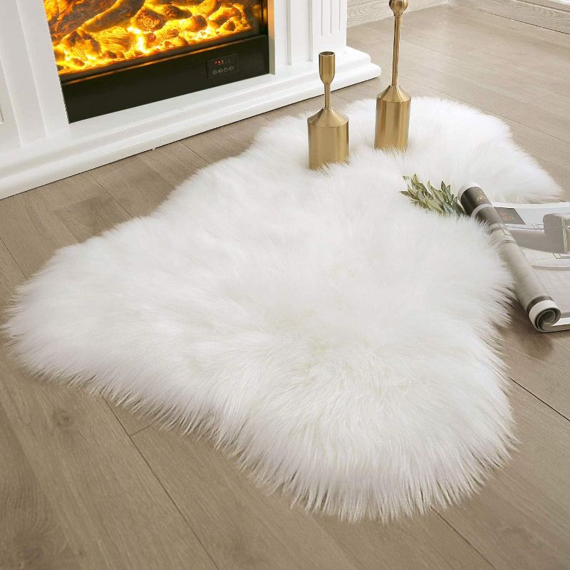 Photo 1 of Ashler HOME DECO Ultra Soft Faux Sheepskin Fur Rug White Fluffy Area Rug Shag Rug Carpets for Bedroom Living Room, 5.3x6
