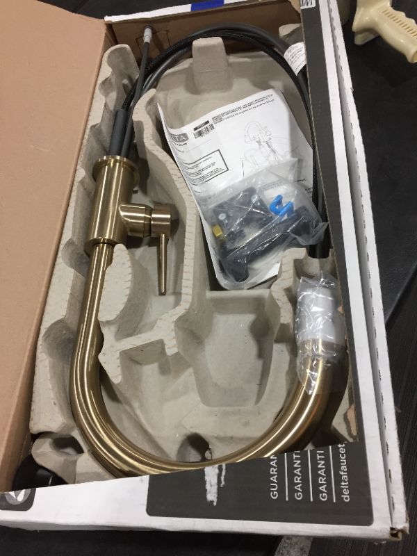 Photo 2 of DELTA Trinsic Pull Down Kitchen Faucet with Pull Down Sprayer, Kitchen Sink Faucet with Kitchen Soap Dispenser, Faucets for Kitchen Sinks, Single-Handle, Champagne Bronze
