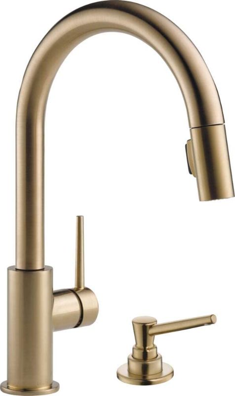 Photo 1 of DELTA Trinsic Pull Down Kitchen Faucet with Pull Down Sprayer, Kitchen Sink Faucet with Kitchen Soap Dispenser, Faucets for Kitchen Sinks, Single-Handle, Champagne Bronze
