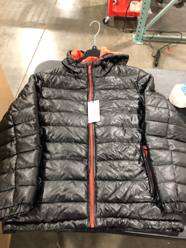 Photo 3 of Cole Haan Men's Hooded Faux Leather Down Jacket- SMALL
