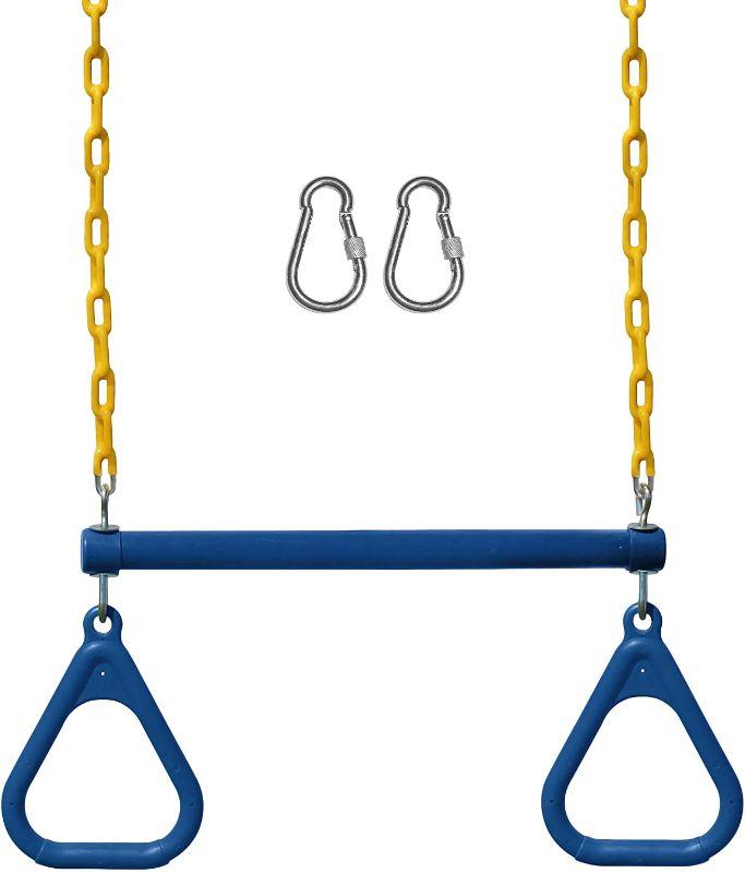 Photo 1 of  Swingset Accessories - Set Includes 18" Trapeze Swing Bar & 48" Heavy Duty Chain with Locking Carabiners - Outdoor Play Equipment (Blue)
