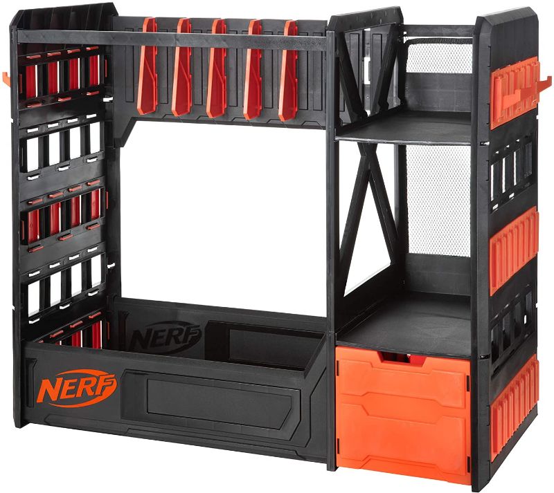 Photo 1 of NERF Elite Blaster Rack - Storage for up to Six Blasters, Including Shelving and Drawers Accessories, Orange and Black 