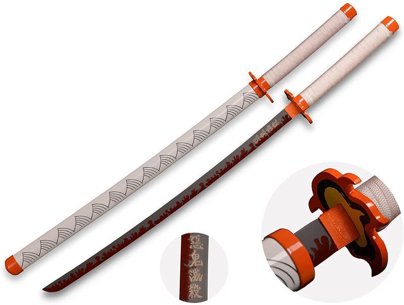 Photo 1 of FORGEMITH DEMON SLAYER ANIME COSPLAY SWORD, ANIME ORIGINAL TEXTURE,TOY WOOD BLADE SHORT SWORD,ABOUT 29.5/31.5INCHES,FOR ROLE-PLAYING AND COLLECTION
