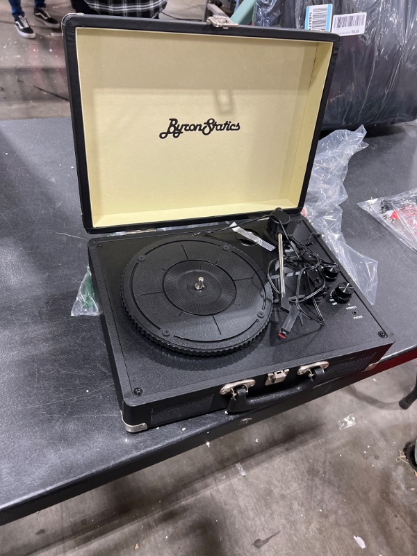 Photo 2 of ByronStatics Record Player, Vinyl Turntable Record Player 3 Speed with Built in Stereo Speakers, Replacement Needle, Supports RCA Line Out, AUX in, Portable Vintage Suitcase
