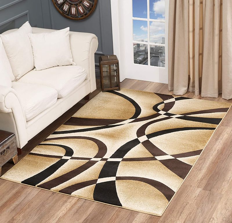 Photo 1 of Glory Rugs Modern Area Rug 5x7 Beige Swirls Carpet Bedroom Living Room Contemporary Dining Accent Sevilla Collection 4816A (Brown)
