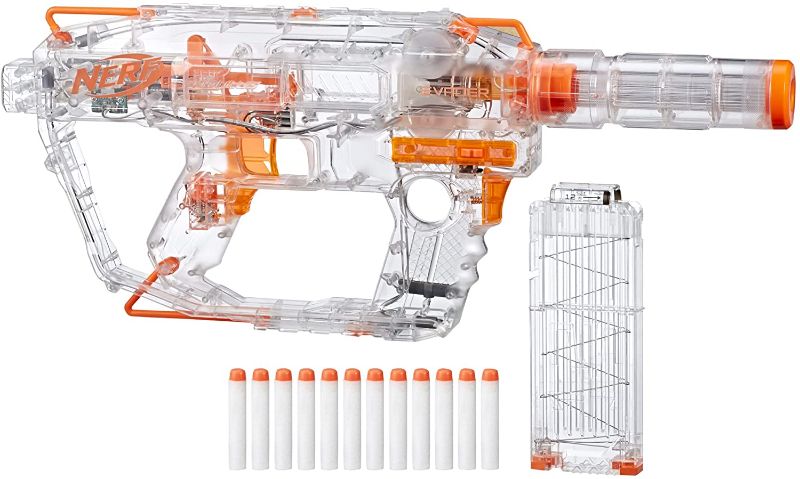 Photo 1 of Nerf Modulus Ghost Ops Evader Motorized Blaster -- Light-Up See-Through Blaster and Barrel Extension, Includes 12 Official Nerf Elite Darts (Amazon Exclusive)
