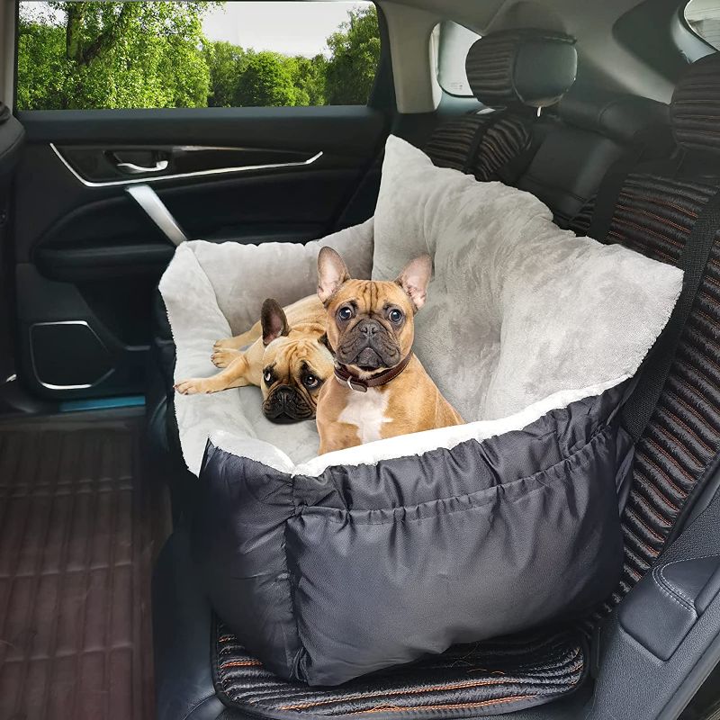 Photo 1 of Dog Car Seat,Puppy Booster Seat Dog Travel Car Carrier Bed with Storage Pocket and Clip-on Safety Leash Removable Washable Cover for Small Dog
