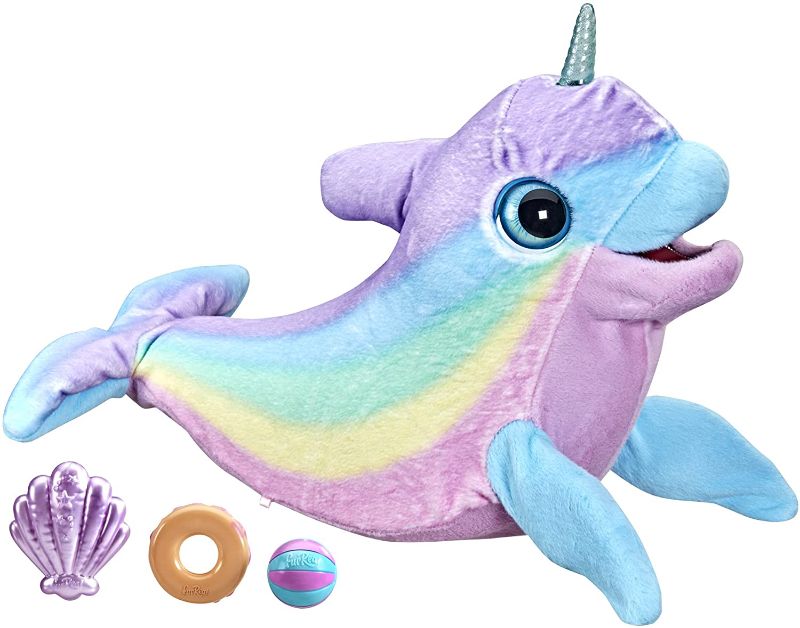 Photo 1 of FurReal Wavy The Narwhal Interactive Animatronic Plush Toy, Electronic Pet, 80+ Sounds and Reactions, Rainbow Plush, Ages 4 and Up
