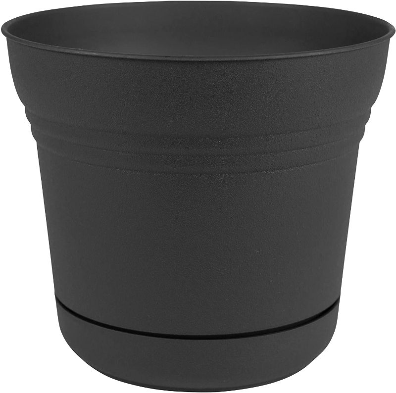 Photo 1 of Bloem 10282, Black Saturn Planter with Saucer, 10", (SP1000)
