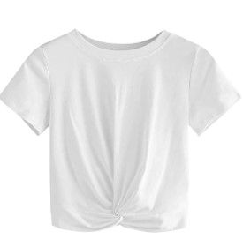 Photo 1 of MakeMeChic Women's Summer Crop Top Solid Short Sleeve Twist Front Tee T-Shirt
XS