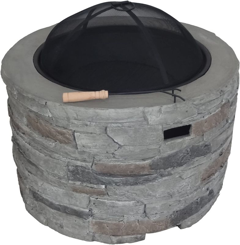 Photo 1 of Christopher Knight Home Dione Outdoor 32" Wood Burning Light-Weight Concrete Round Fire Pit, Grey
