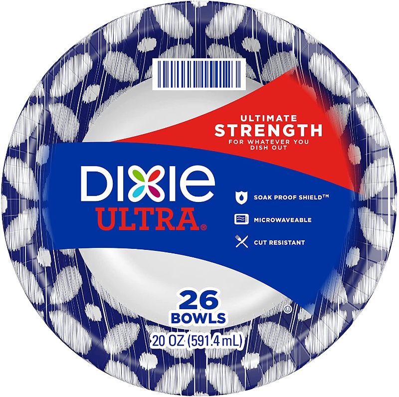 Photo 1 of (3 Pack of 26 Bowls) Dixie Ultra Paper Bowls, 20oz, Dinner or Lunch Size Printed Disposable Bowls, 26 Count (3 Pack of 26 Bowls), Packaging and Design May Vary
