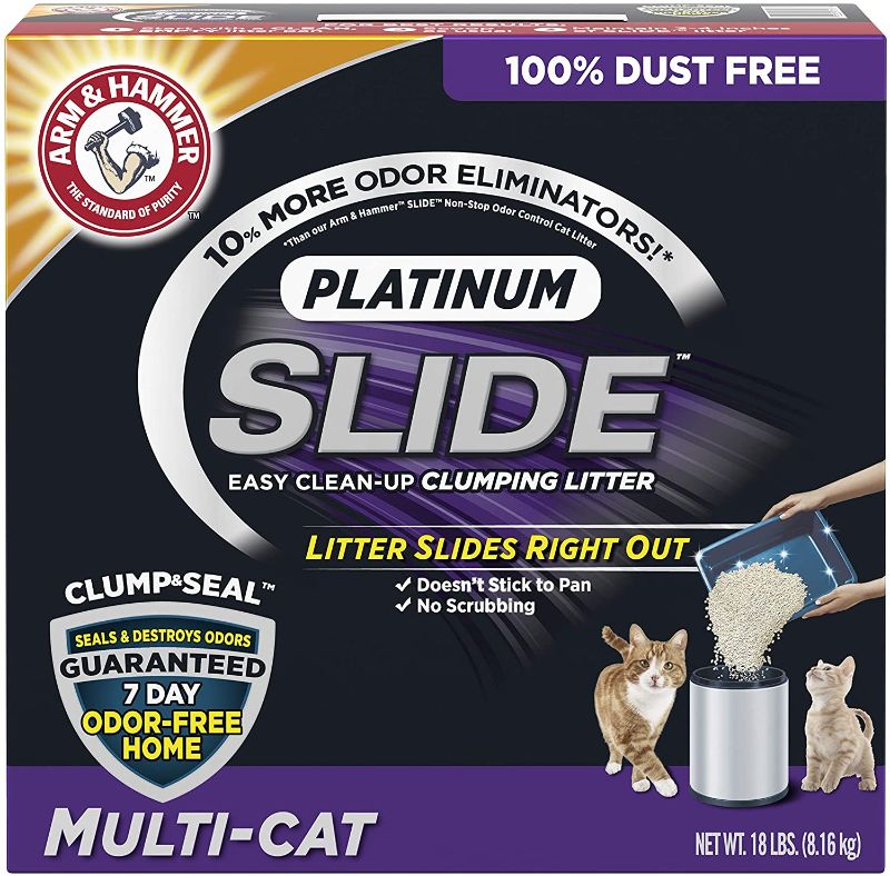 Photo 1 of arm & hammer platinum slide easy clean-up clumping cat litter multi-cat 18 lbs