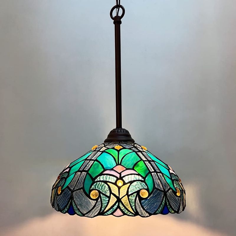 Photo 1 of Cotoss Tiffany Pendant Light fixtures Hanging Lamp 12" Wide Stained Glass Dining Room Light for Kitchen Island Study Hallway
