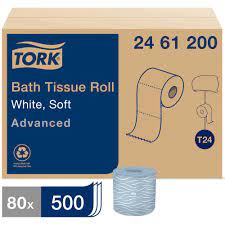 Photo 1 of 80 ROLLS TOTAL Tork Advanced Bath Tissue Roll, 2-Ply - 2 Ply - 3.96" x 156.25 ft - 500 Sheets/Roll - 4.35" Roll Diameter - White - Soft, Embossed, Individually Wrapped, Absorbent - For Plumbing, Bathroom - 500 / Roll