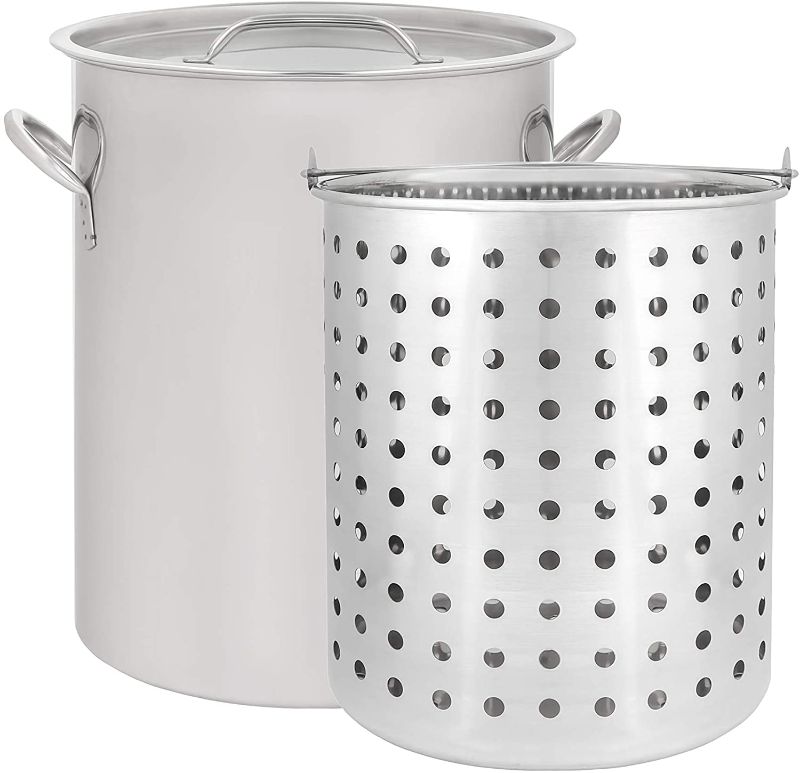 Photo 1 of CONCORD 36 QT Stainless Steel Stock Pot w/ Basket. Heavy Kettle. Cookware for Boiling (36)
