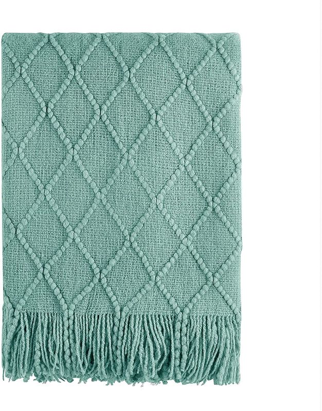 Photo 1 of BOURINA Throw Blanket Textured Solid Soft Sofa Couch Cover Knitted Decorative Blanket, 50" x 60" Dark Cyan
