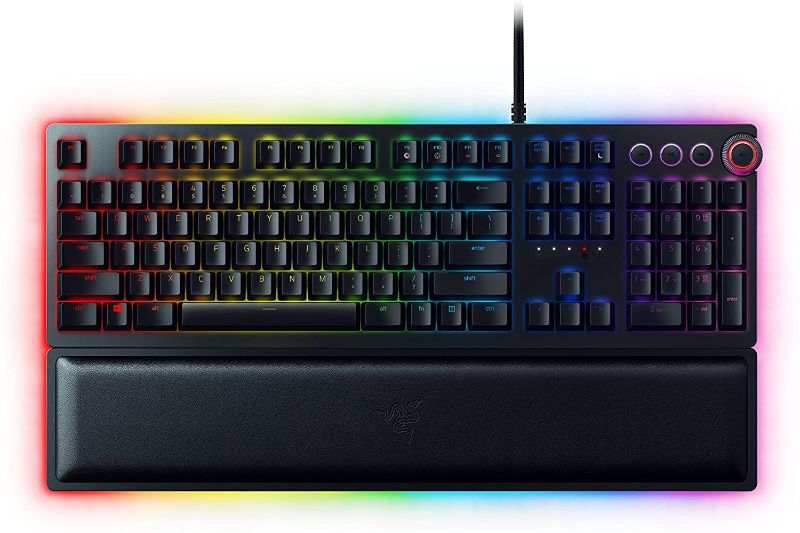 Photo 1 of Razer Huntsman Elite Gaming Keyboard: Fastest Keyboard Switches Ever - Linear Optical Switches - Chroma RGB Lighting - Magnetic Plush Wrist Rest - Dedicated Media Keys & Dial - Classic Black
