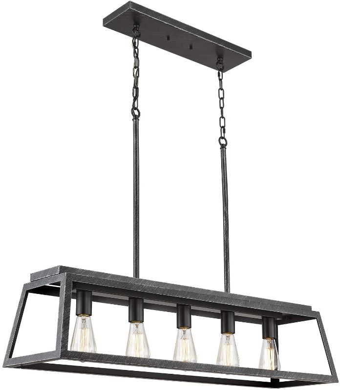 Photo 1 of Eapudun Kitchen Island Lighting, 38-Inch 5 Light Farmhouse Linear Chandelier for Dining Room Pool Table Pendant Light Fixture, Black&Silver Hand-Brush...
