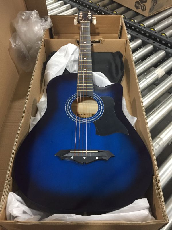 Photo 2 of Ashthorpe 38-inch Beginner Acoustic Guitar Package (Blue), Basic Starter Kit w/Gig Bag, Strings, Strap, Tuner, Pitch Pipe, Picks
