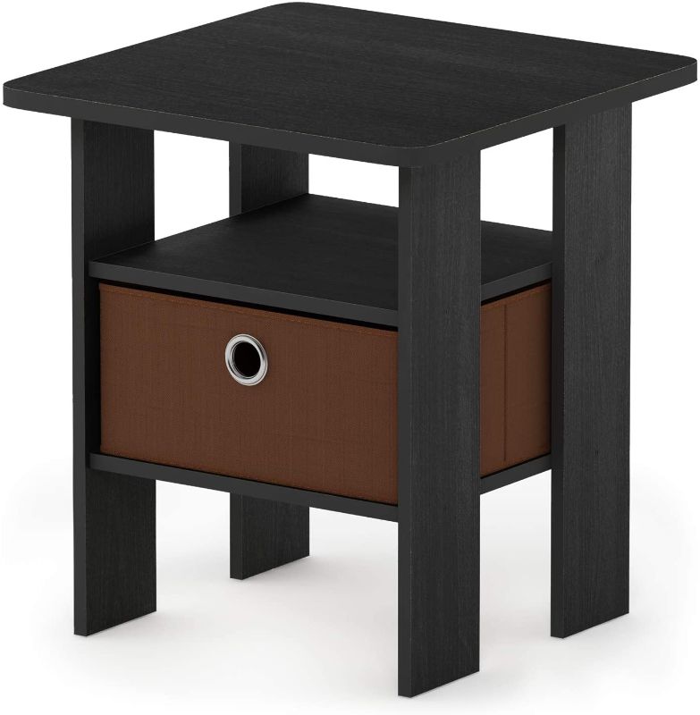 Photo 1 of FURINNO Andrey End Table Nightstand with Bin Drawer, 1-Pack, Americano/Medium Brown
