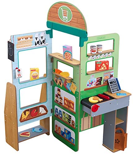 Photo 1 of KidKraft Let’s Pretend Wooden Grocery Store Pop-Up, Play & Put Away Toy with 18 Accessories, Gift for Ages 3+, Amazon Exclusive
