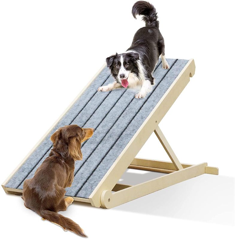 Photo 1 of Aipety Adjustable Dog Ramp for All Pets and Cats - Carpet Surface 40" Long Ramps for Bed Couch and Car, Folding Portable Ramp Rated for 200 Lbs, 6 Models Heights from 14" to 24"
