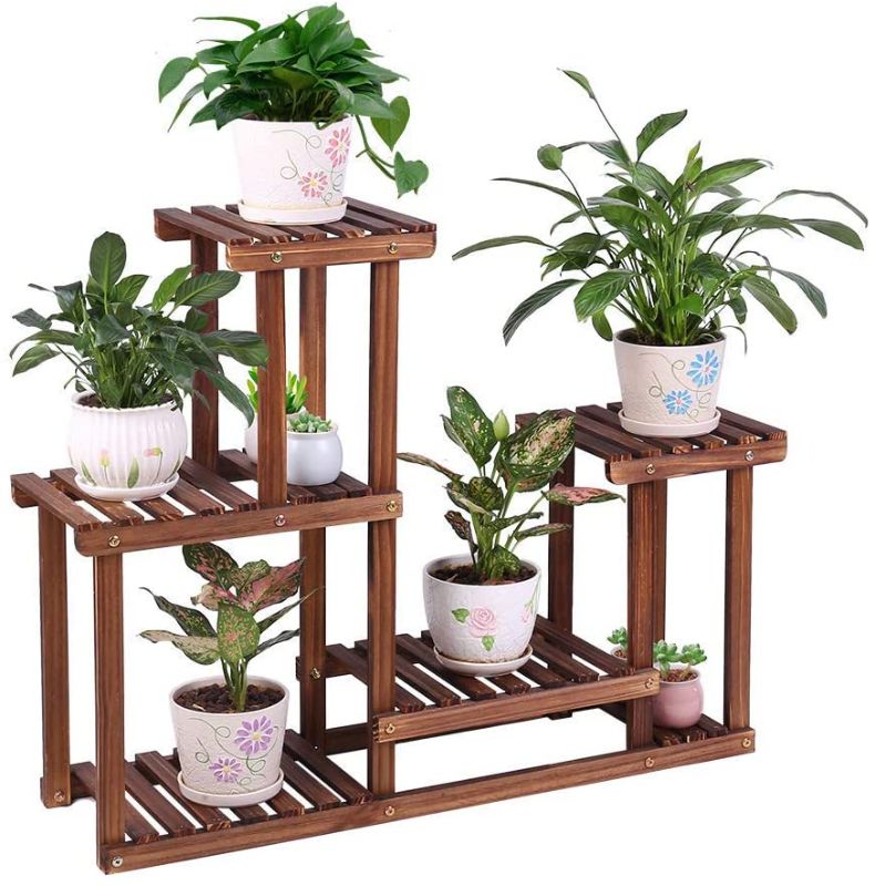 Photo 1 of COOGOU Pine Wood Plant Stand Indoor Outdoor Multi Layer Flower Shelf Rack Higher and Lower Plant Holder in Garden Balcony Patio Living Room (4 Tiers)
