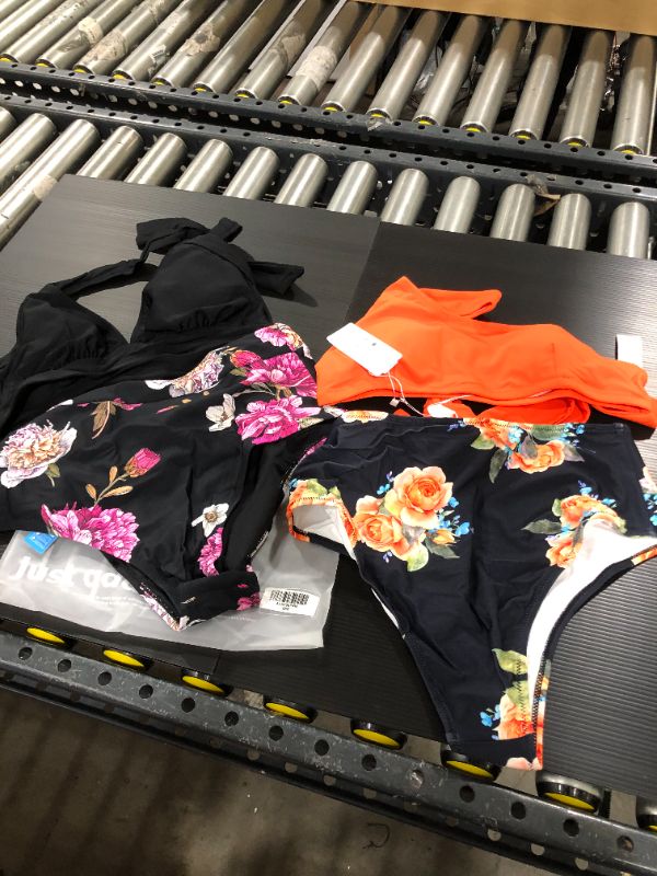 Photo 3 of 2 PACK WOMEN'S BIKINI SET!!! BOTH MEDIUM! 
Black Floral Halter High Waisted Bikini AND Orange And Floral One Shoulder Tied Bikini

