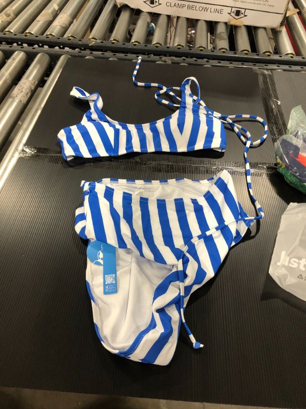 Photo 2 of Blue And White Striped High Waisted Bikini
XL